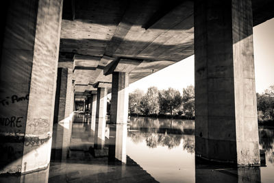 Reflection of bridge in water
