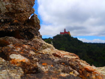 Close-up of rock against palacio da pena