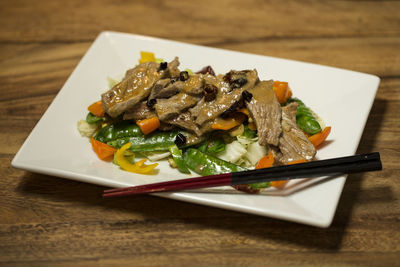 Close-up of food in plate on table