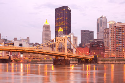 Downtown skyline and andy warhol bridge over allegheny river, pittsburgh, pennsylvania, usa