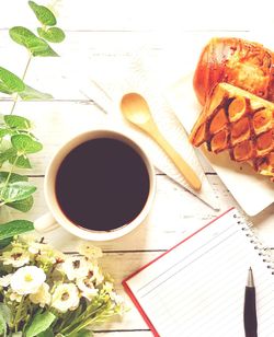 High angle view of coffee on table