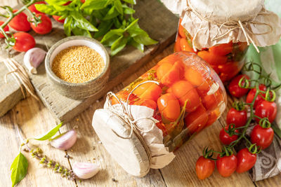 High angle view of food on table