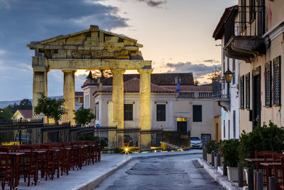 Remains of roman agora in the old town of athens, greece.