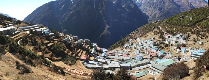 High angle view of buildings in city