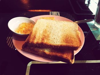 Close-up of breakfast served in plate