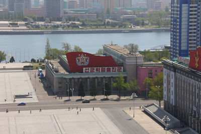 View of city by river