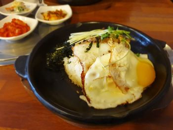 High angle view of food in plate