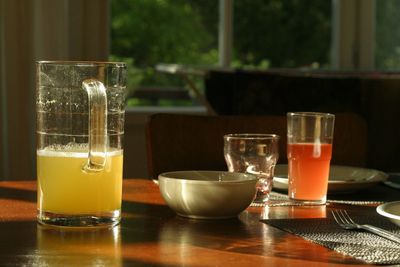 Close-up of drinks on table