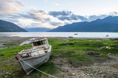 Boat in sea against sky