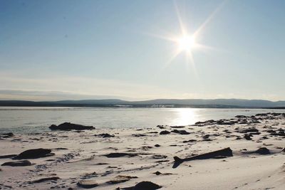 Scenic view of sea against sky on sunny day