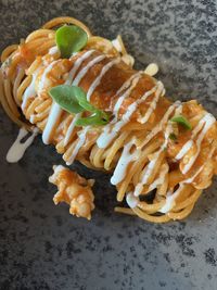 High angle view of food on table