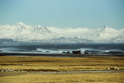 Snowy mountain landscape in east iceland, wintertime