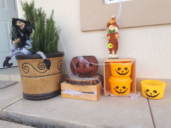 Potted plants on wall