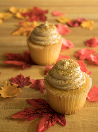 Close-up of cupcakes on table