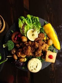 High angle view of salad in plate on table