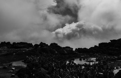 Scenic view of sea against cloudy sky