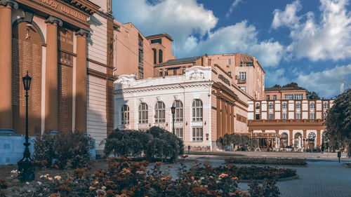 Historic buildings on the theater square in odessa, ukraine, in the early morning