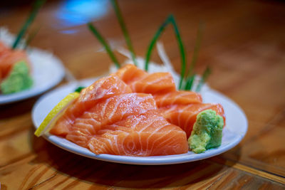 Close-up of food in plate on table