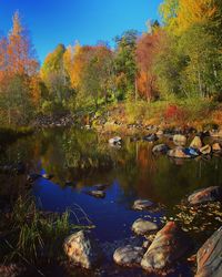 Scenic view of lake against sky during autumn