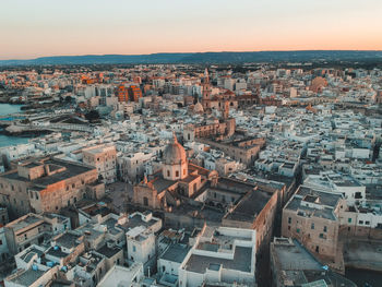 High angle shot of townscape against clear sky