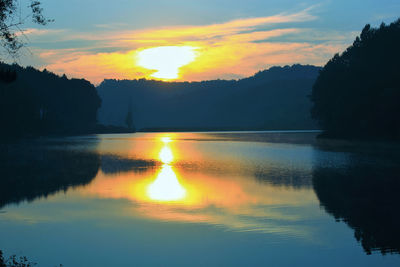 Scenic view of lake against sky during sunset