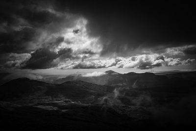 Scenic view of mountains against cloudy sky