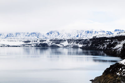 Scenic view of lake against sky during winter