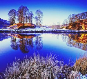 Scenic view of lake against sky during winter