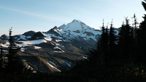 Scenic view of snowcapped mountains against sky