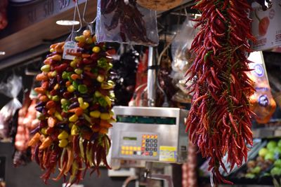 Close-up of peppers for sale at market stall