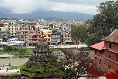 High angle view of townscape against sky