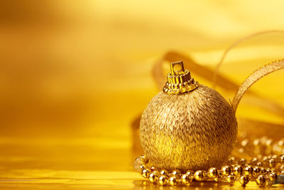 Close-up of christmas decorations on table