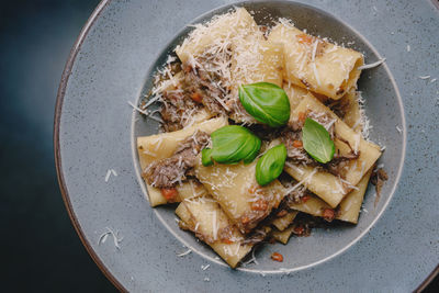 High angle view of food in plate