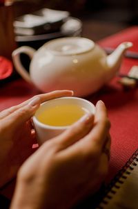 Close-up of tea cup on table