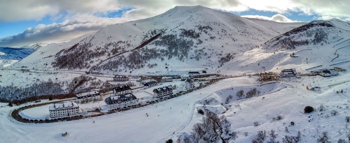Aerial view of the valgrande pajares ski station in asturias, spain