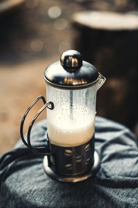 Close-up of coffee cup on table