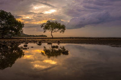 Scenic view of lake against sky during sunset