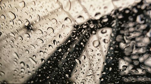 Full frame shot of raindrops on glass window