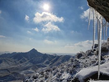 Scenic view of mountains against sky