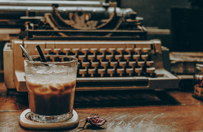 Close-up of coffee cup on table