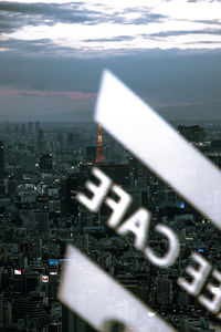 High angle view of city buildings during winter