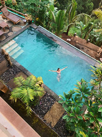 High angle view of swimming in the pool