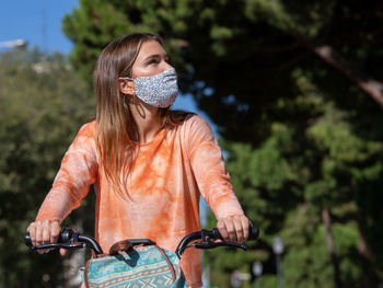 Woman riding bicycle