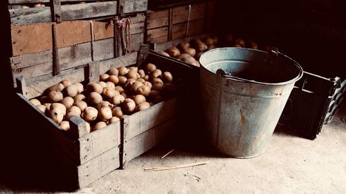 Potatoes in wooden containers