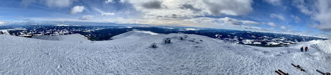 Panoramic view of snowcapped mountains against sky