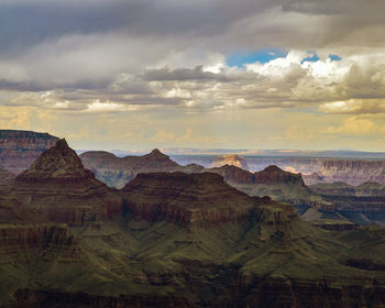 Scenic view of mountains against cloudy sky