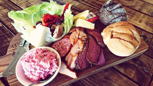 High angle view of food on table