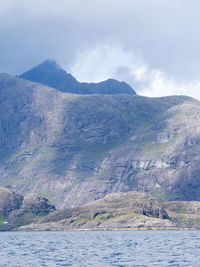 Scenic view of sea and mountains against sky