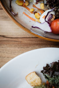 High angle view of food in plate on table