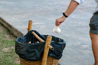 High angle view of man holding ice cream